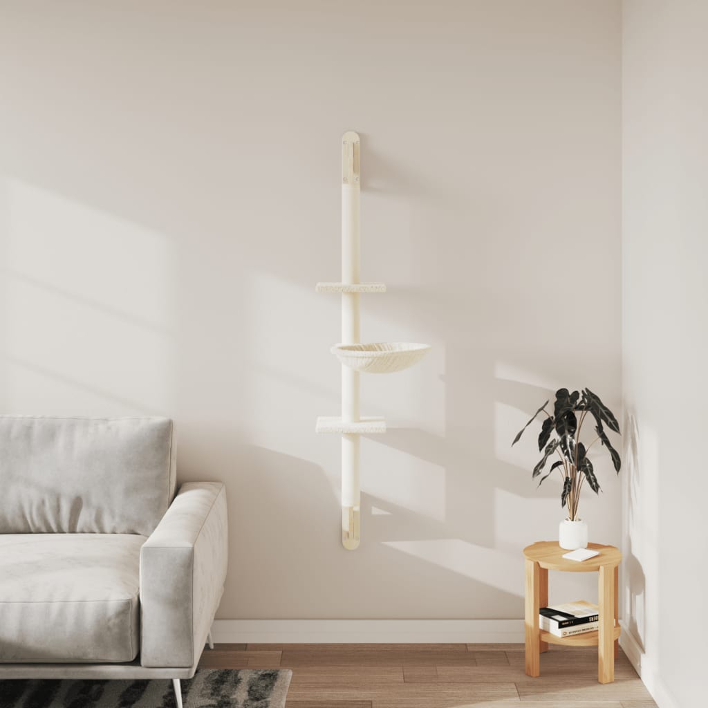 Zidna penjalica za mačke sa stupom za grebanje krem 142,5 cm