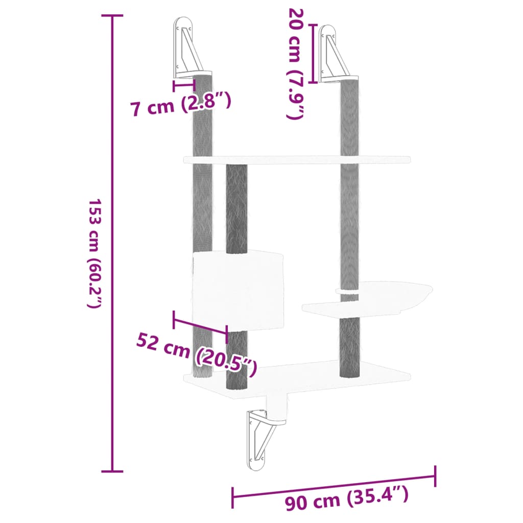 Zidna penjalica za mačke sa stupom za grebanje tamnosiva 153 cm