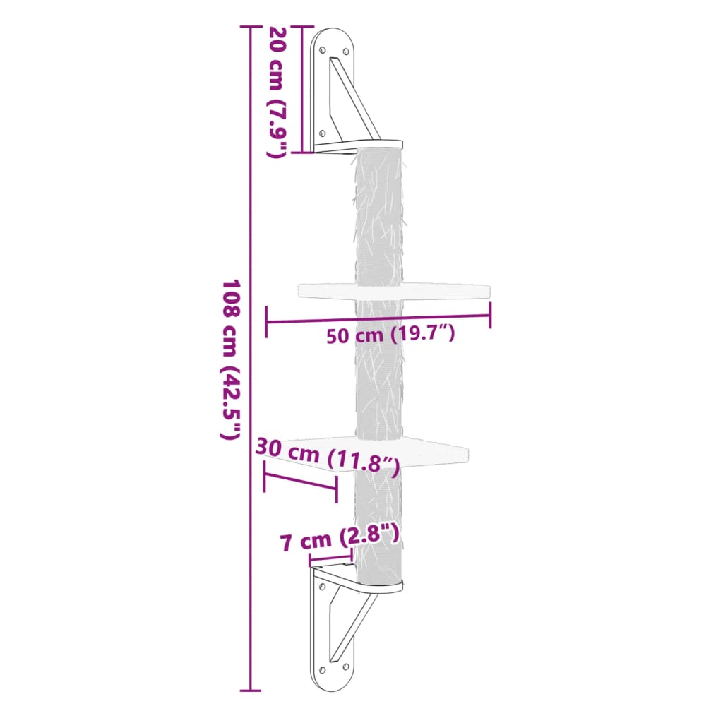 Zidna penjalica za mačke sa stupom za grebanje krem 108 cm