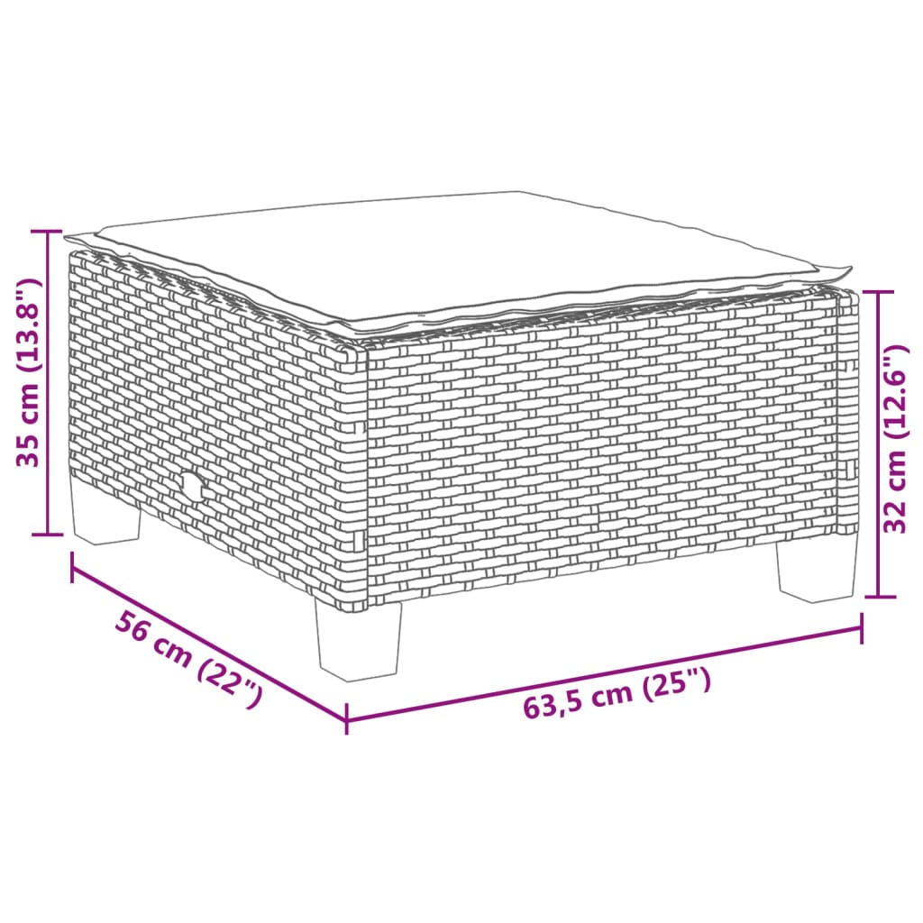 Vrtni tabure s jastukom crni 63,5x56x32 cm od poliratana