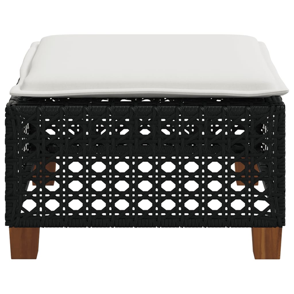 Vrtni tabure s jastukom crni 63,5x56x32 cm od poliratana