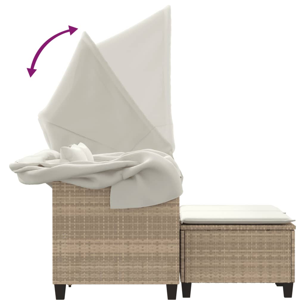 Vrtni dvosjed s krovom i tabureima bež od poliratana