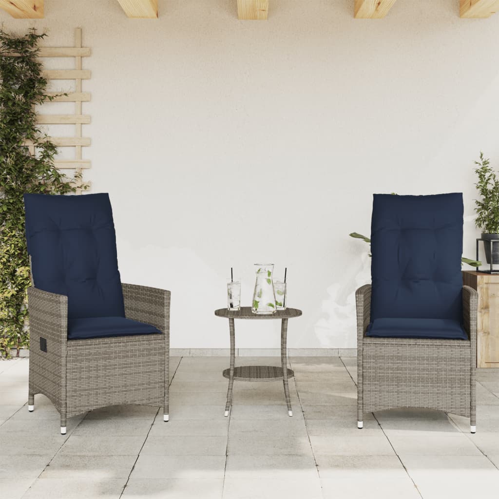 Bistro set od 3 komada s jastucima, sivi poliratan