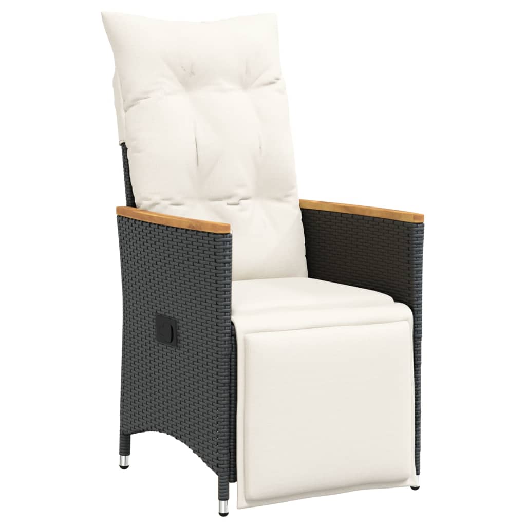 3-dijelni bistro set s jastucima crni od poliratana