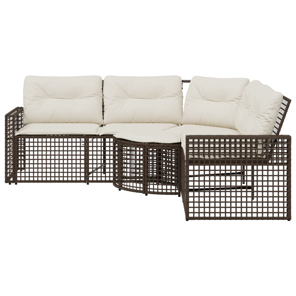 Vrtna sofa L-oblika s jastucima i tabureom smeđi od poliratana