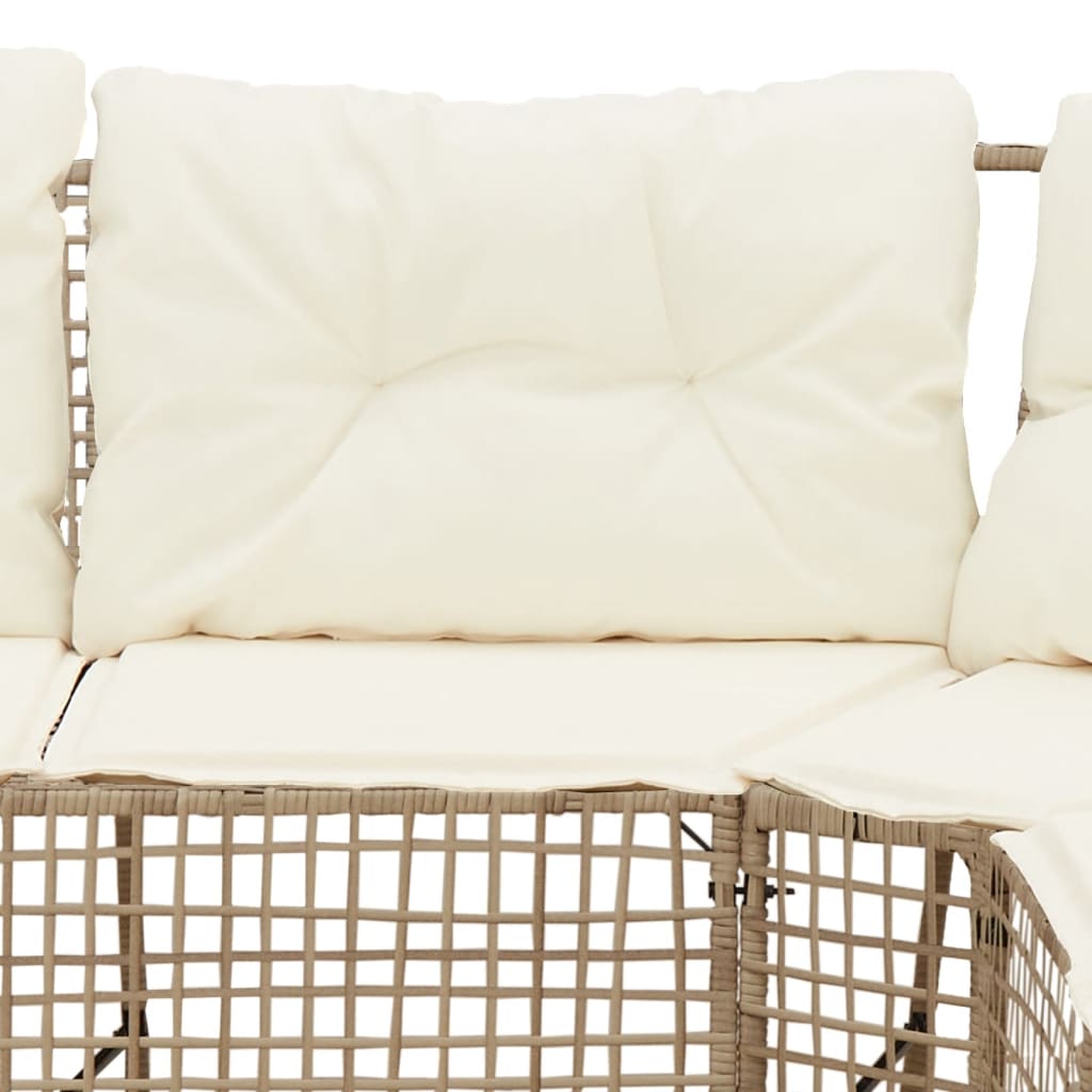 Vrtna sofa L-oblika sa jastucima i tabureom bež od poliratana