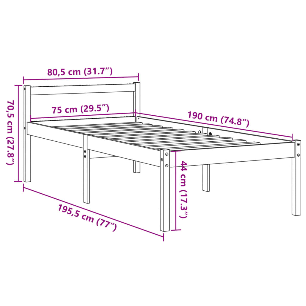 Krevet za starije osobe voštano smeđi 75 x 190 cm od borovine