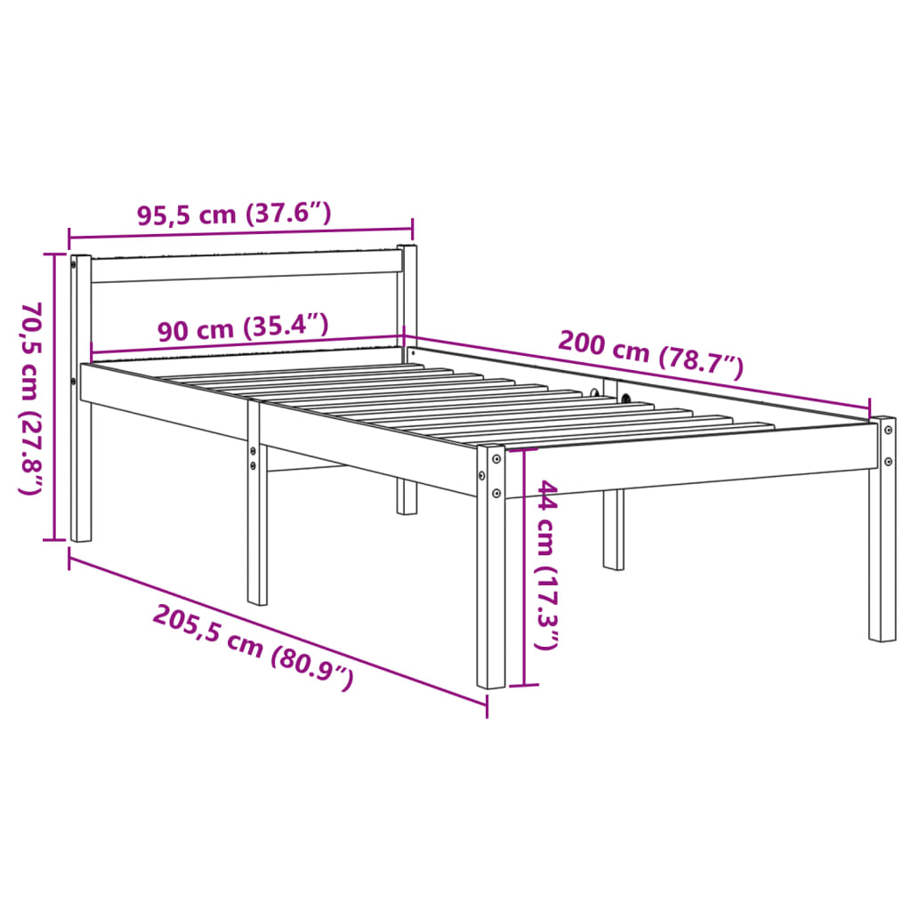 Krevet za starije osobe voštano smeđi 90 x 200 cm od borovine