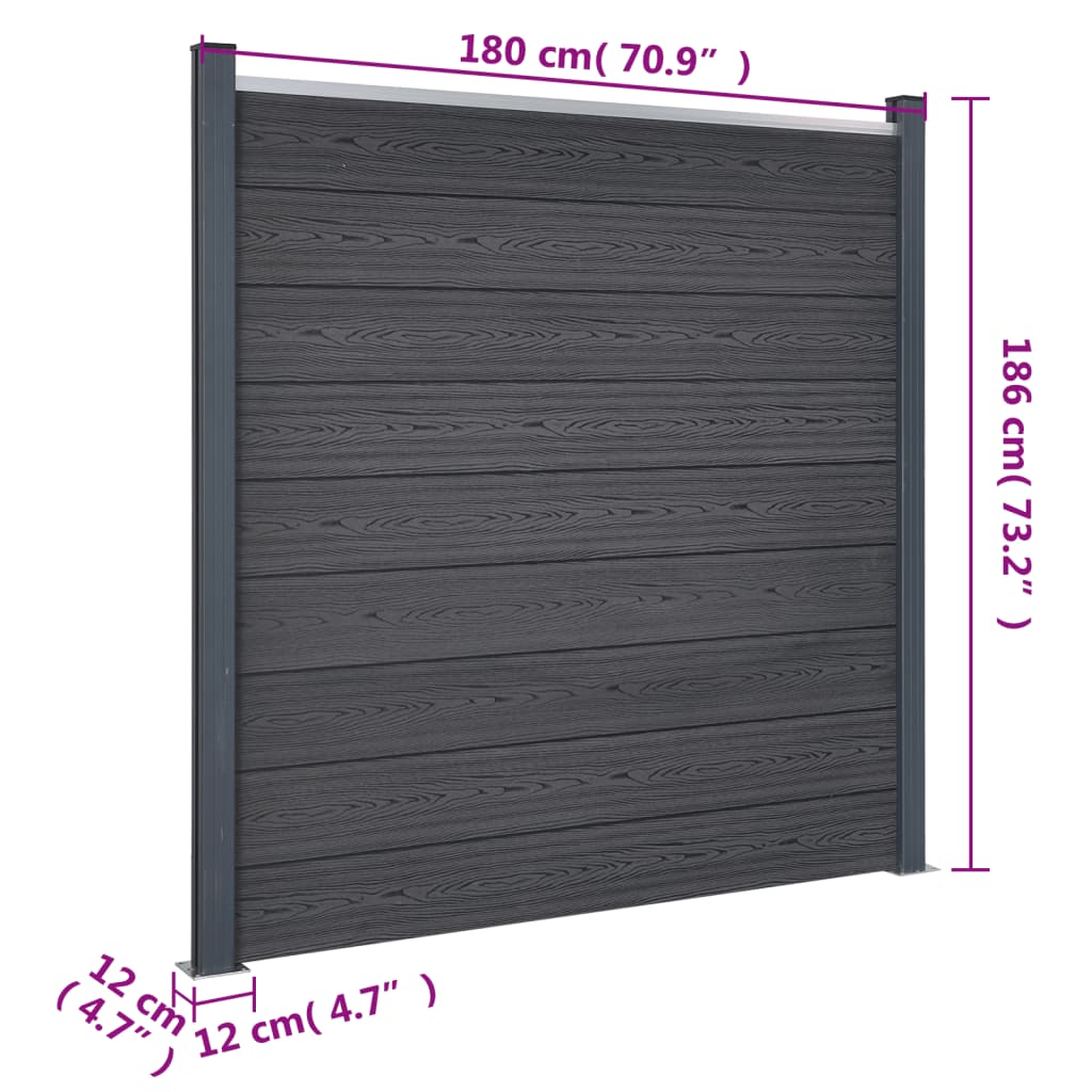 Set panela za ogradu sivi 180 x 186 cm WPC