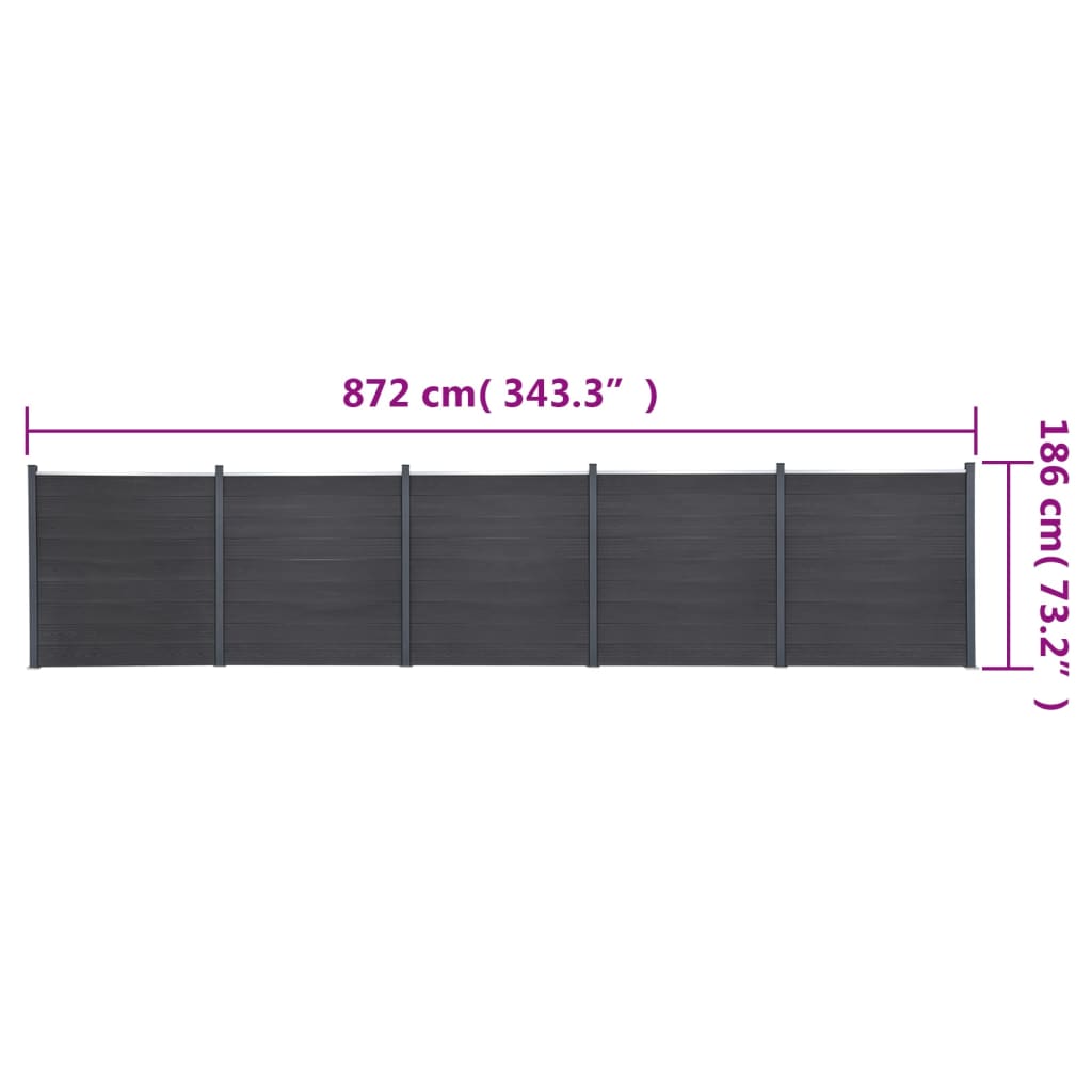 Set panela za ogradu sivi 872x186 cm WPC