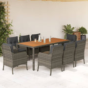 9-dijelni vrtni blagovaonski set sivi od poliratana Siva 190 cm table length