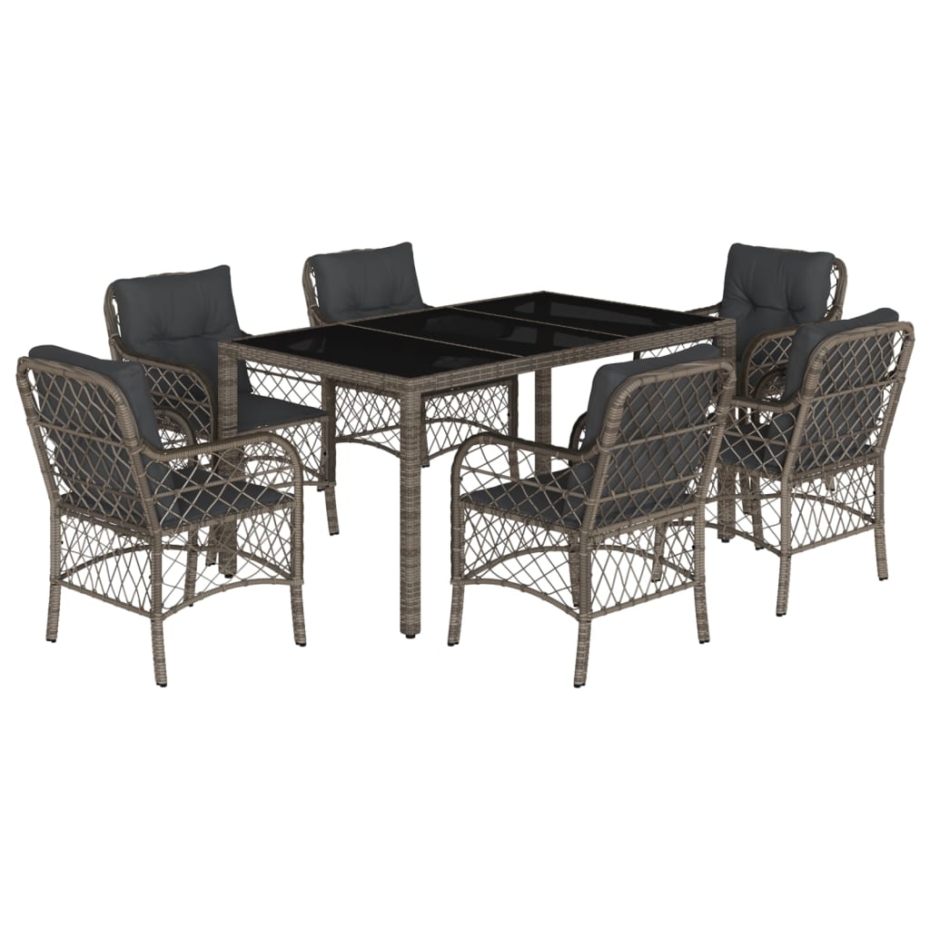 7-dijelni vrtni blagovaonski set sivi od poliratana Siva 150 cm table length