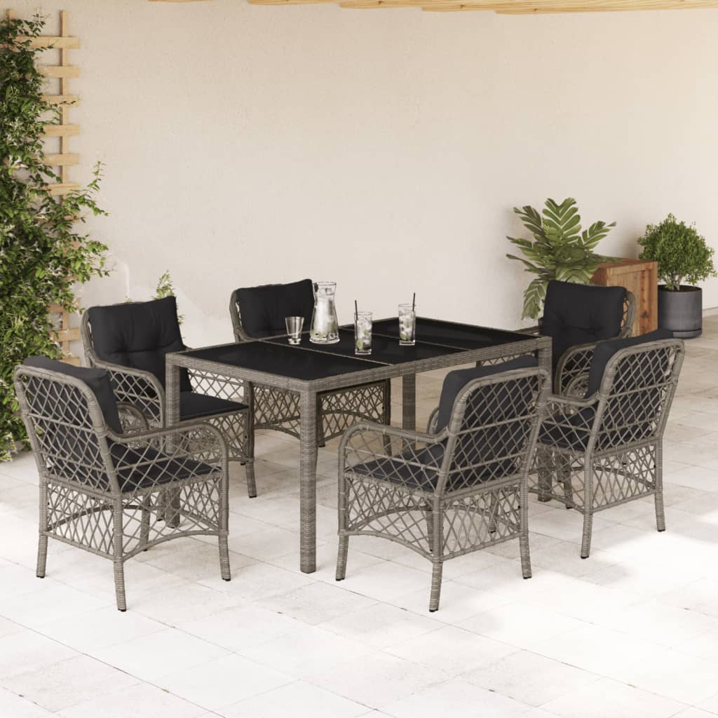 7-dijelni vrtni blagovaonski set sivi od poliratana Siva 150 cm table length