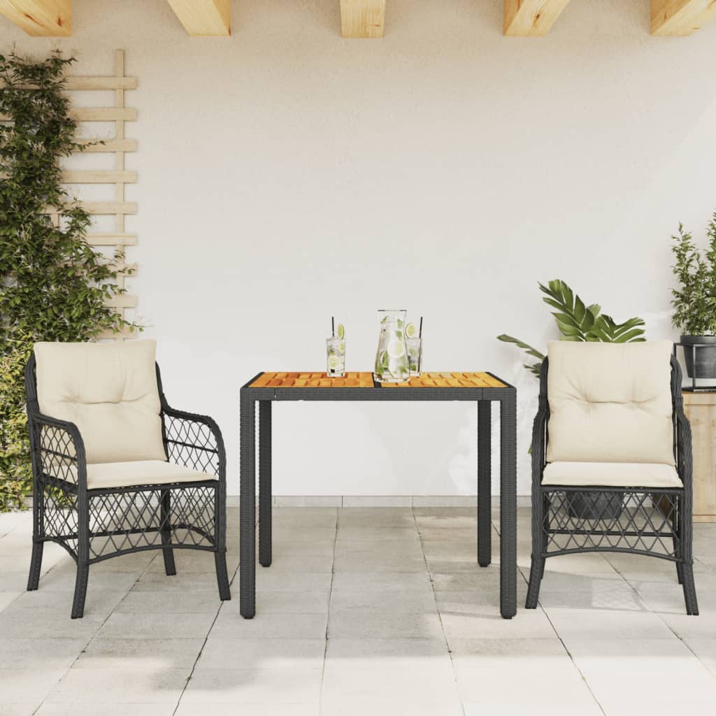 3-dijelni bistro set s jastucima crni od poliratana