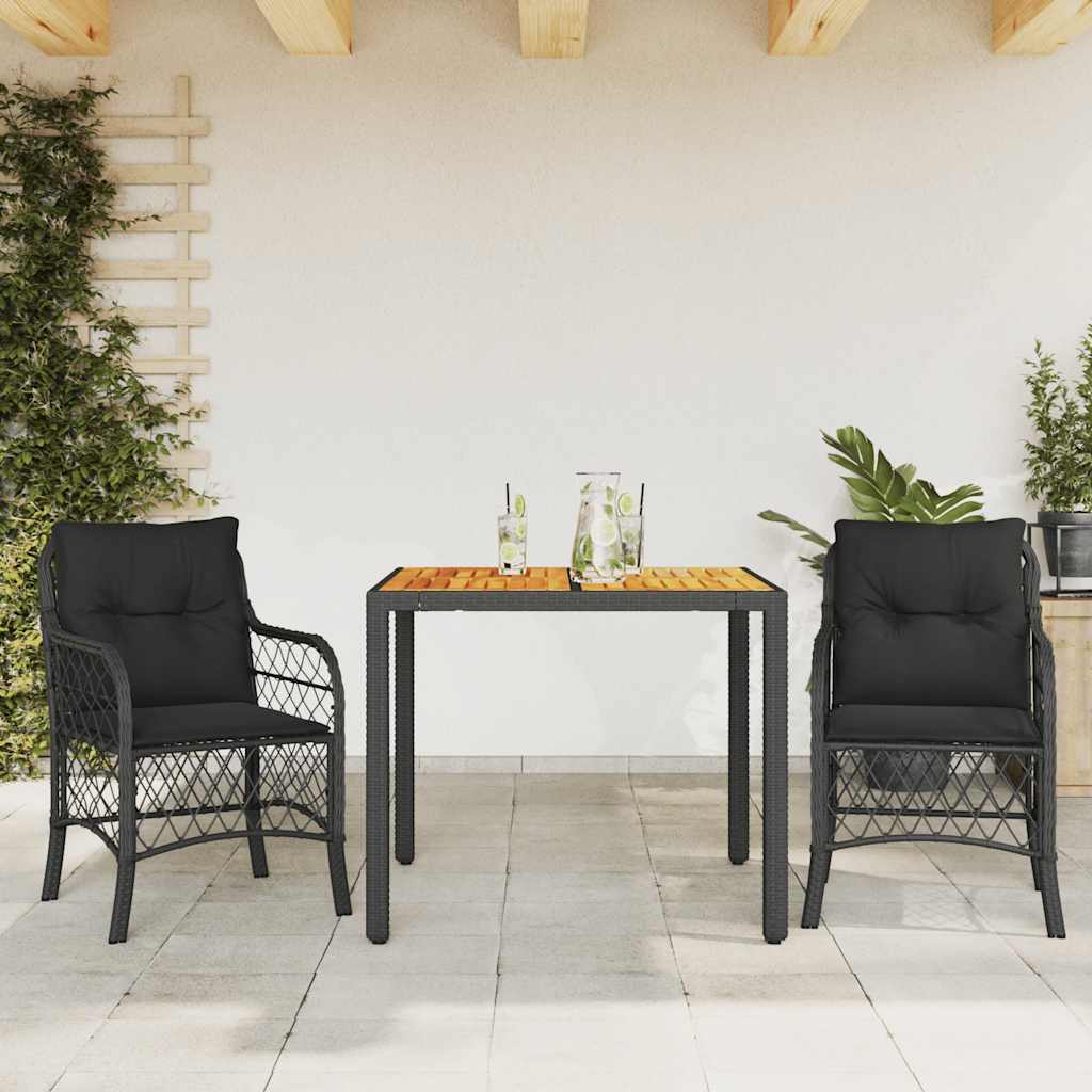 3-dijelni bistro set s jastucima crni od poliratana
