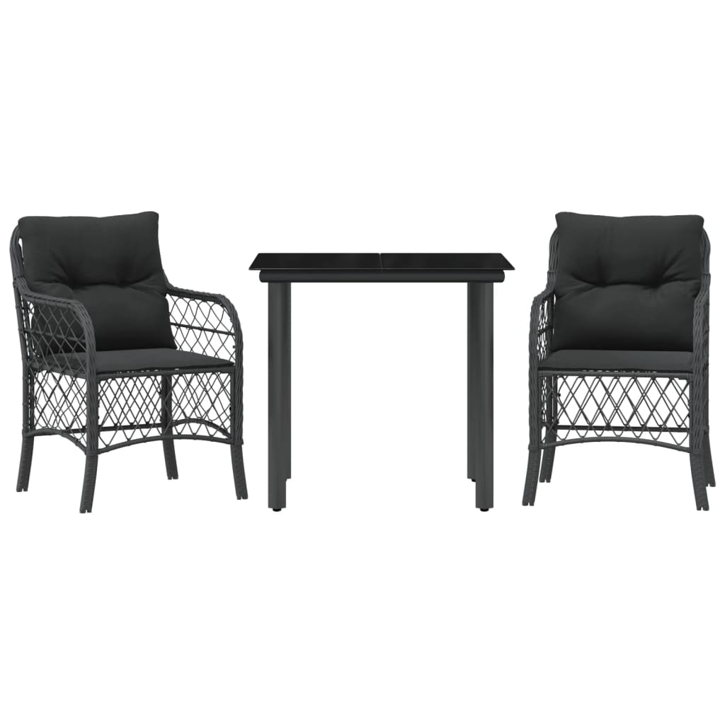 3-dijelni bistro set s jastucima crni od poliratana Crna Dužina stola 80 cm