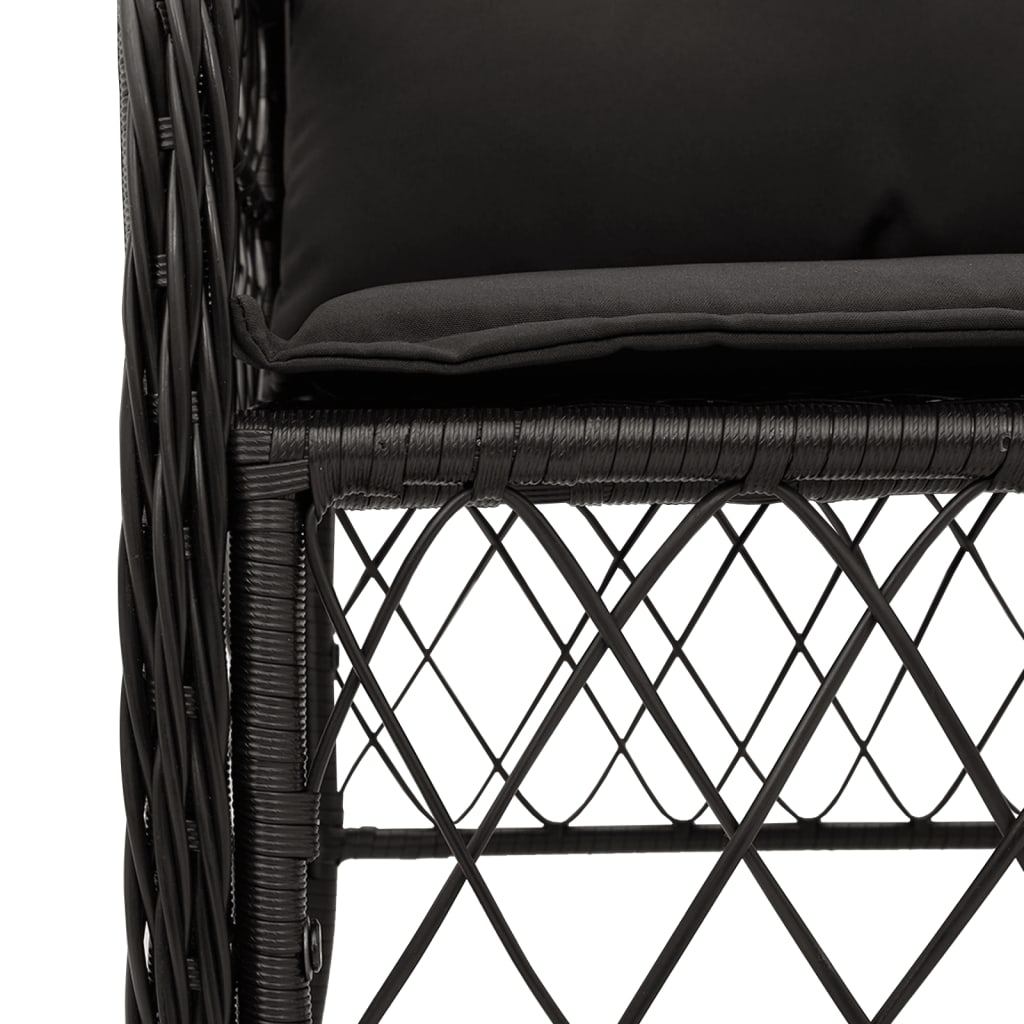 3-dijelni bistro set s jastucima crni od poliratana Crna Dužina stola 80 cm