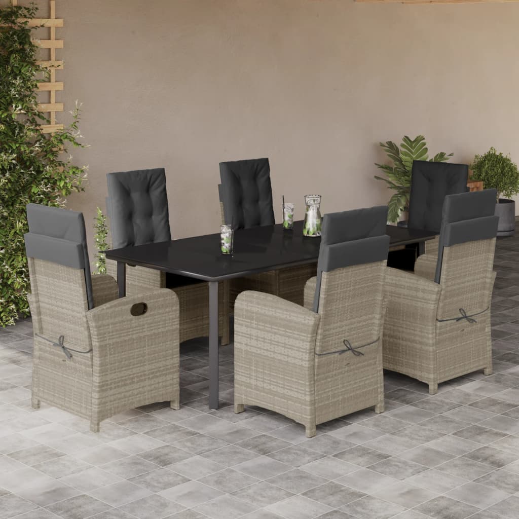 7-dijelni vrtni blagovaonski set od poliratana s jastucima sivi Siva 200 cm table length