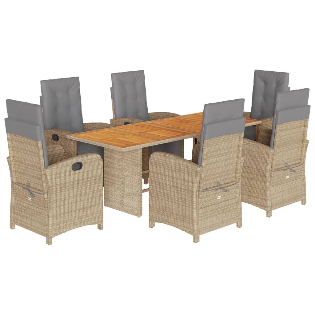 7-dijelni vrtni blagovaonski set od poliratana s jastucima bež