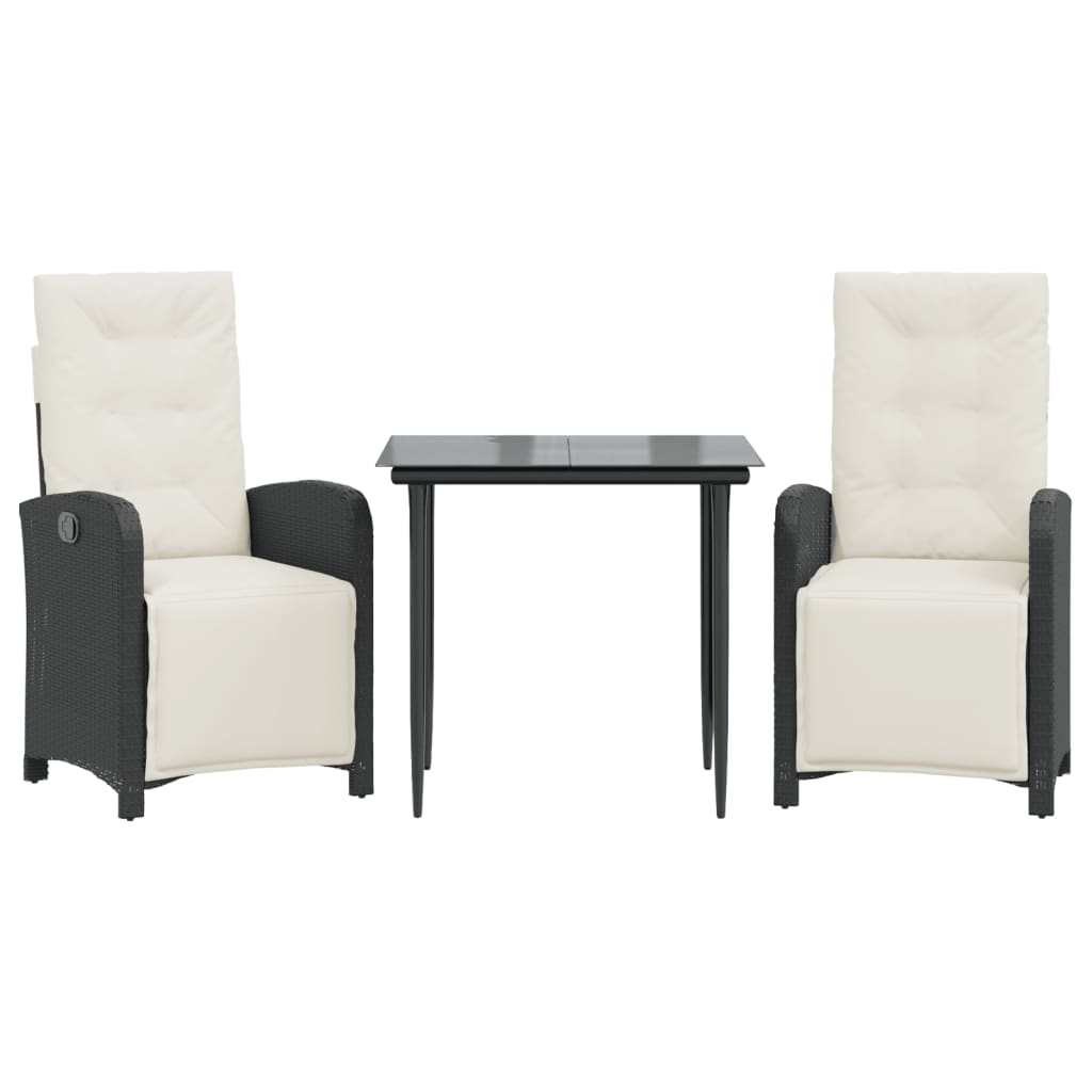 3-dijelni bistro set s jastucima crni od poliratana