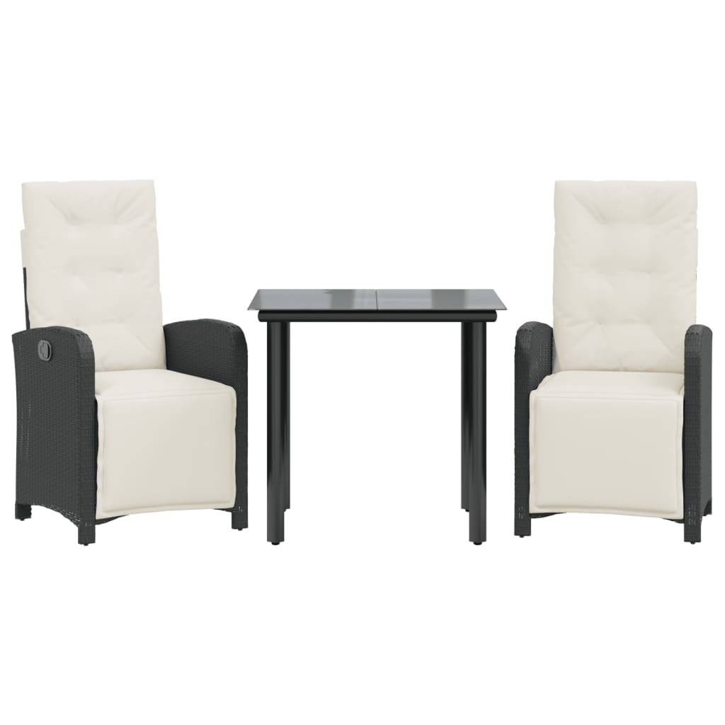 3-dijelni bistro set s jastucima crni od poliratana