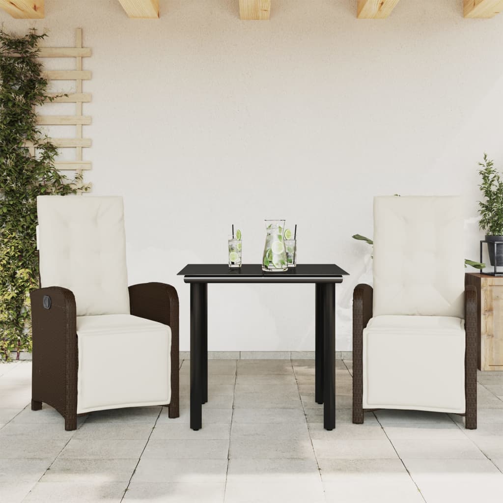 3-dijelni bistro set s jastucima smeđi od poliratana