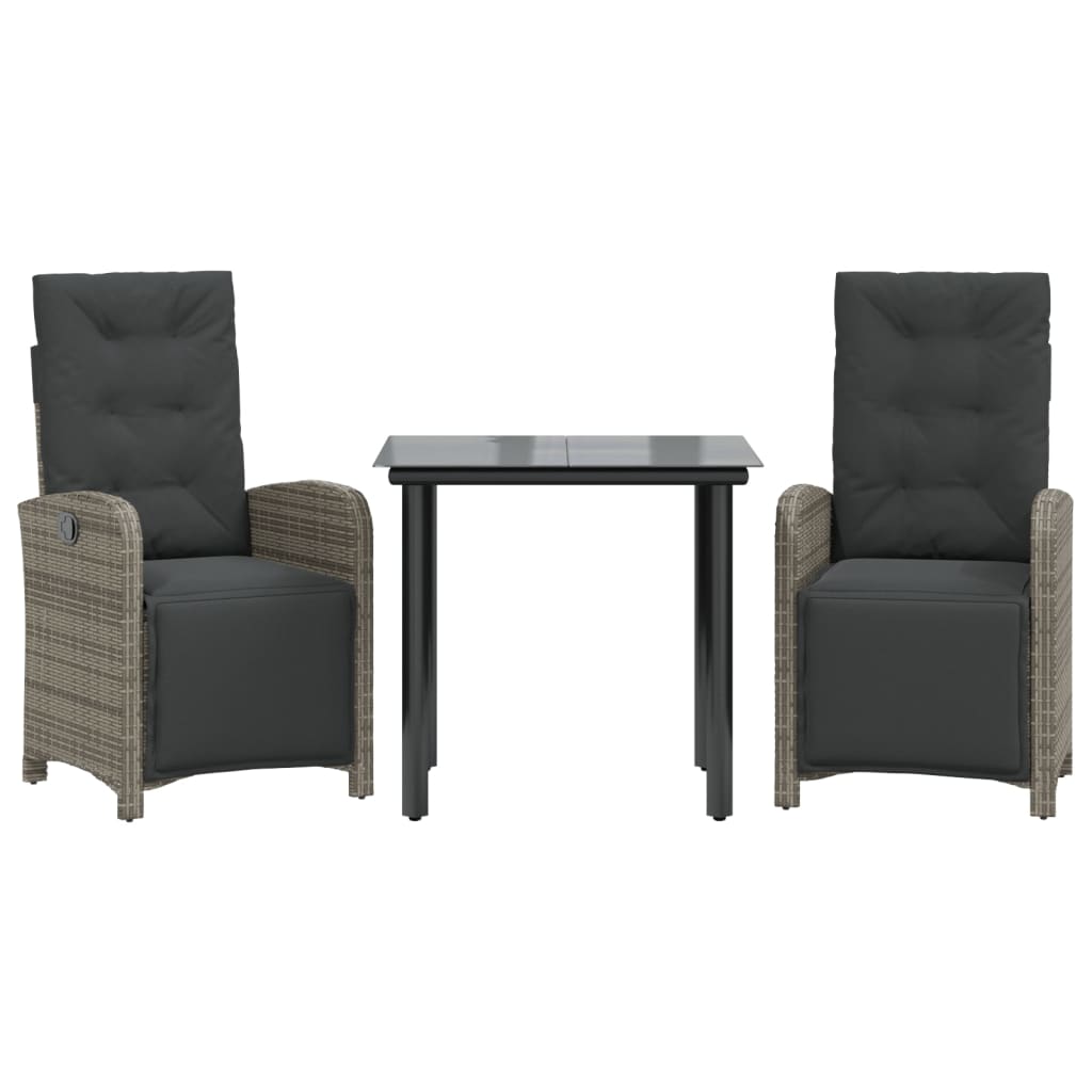 3-dijelni bistro set od poliratana s jastucima sivi