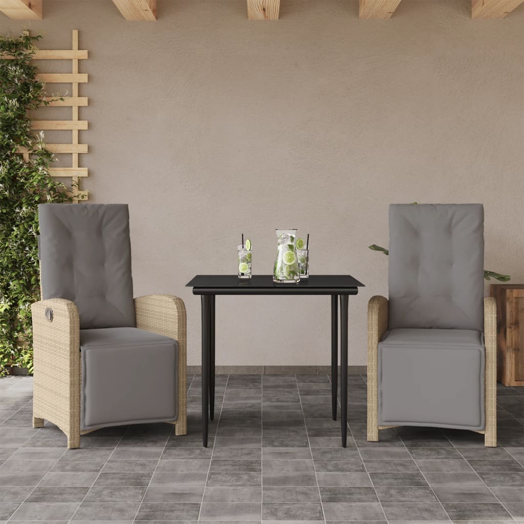 3-dijelni bistro set s jastucima bež od poliratana