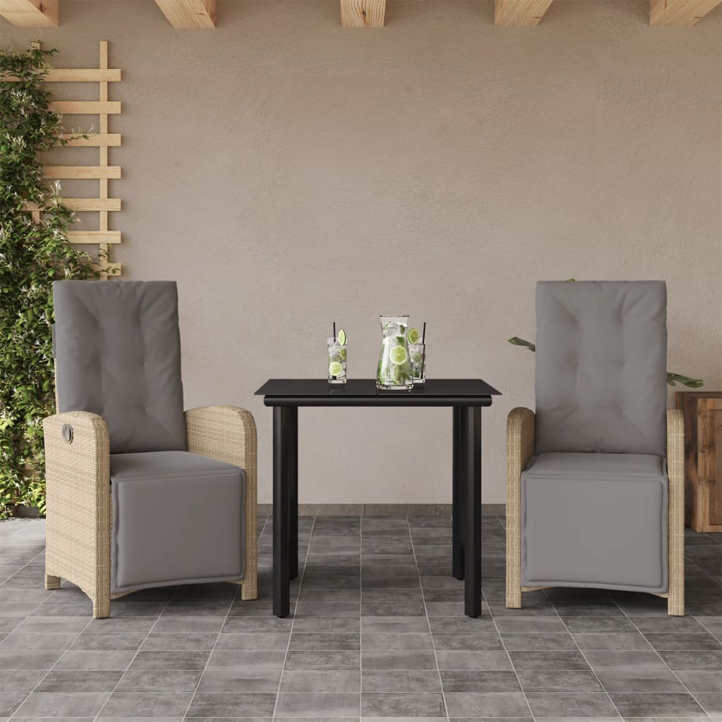 3-dijelni bistro set s jastucima bež od poliratana