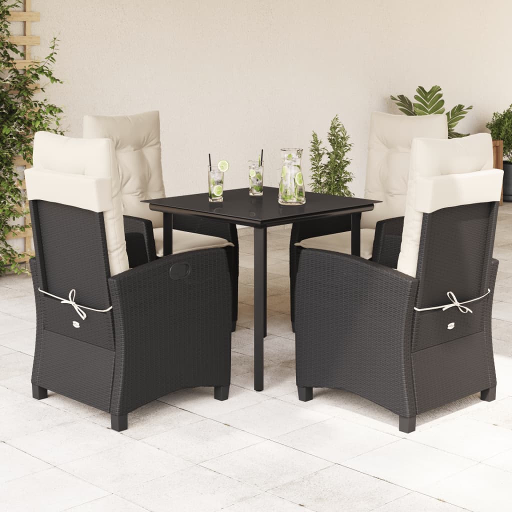 5-dijelni vrtni blagovaonski set s jastucima od poliratana crni Crna Dužina stola 80 cm
