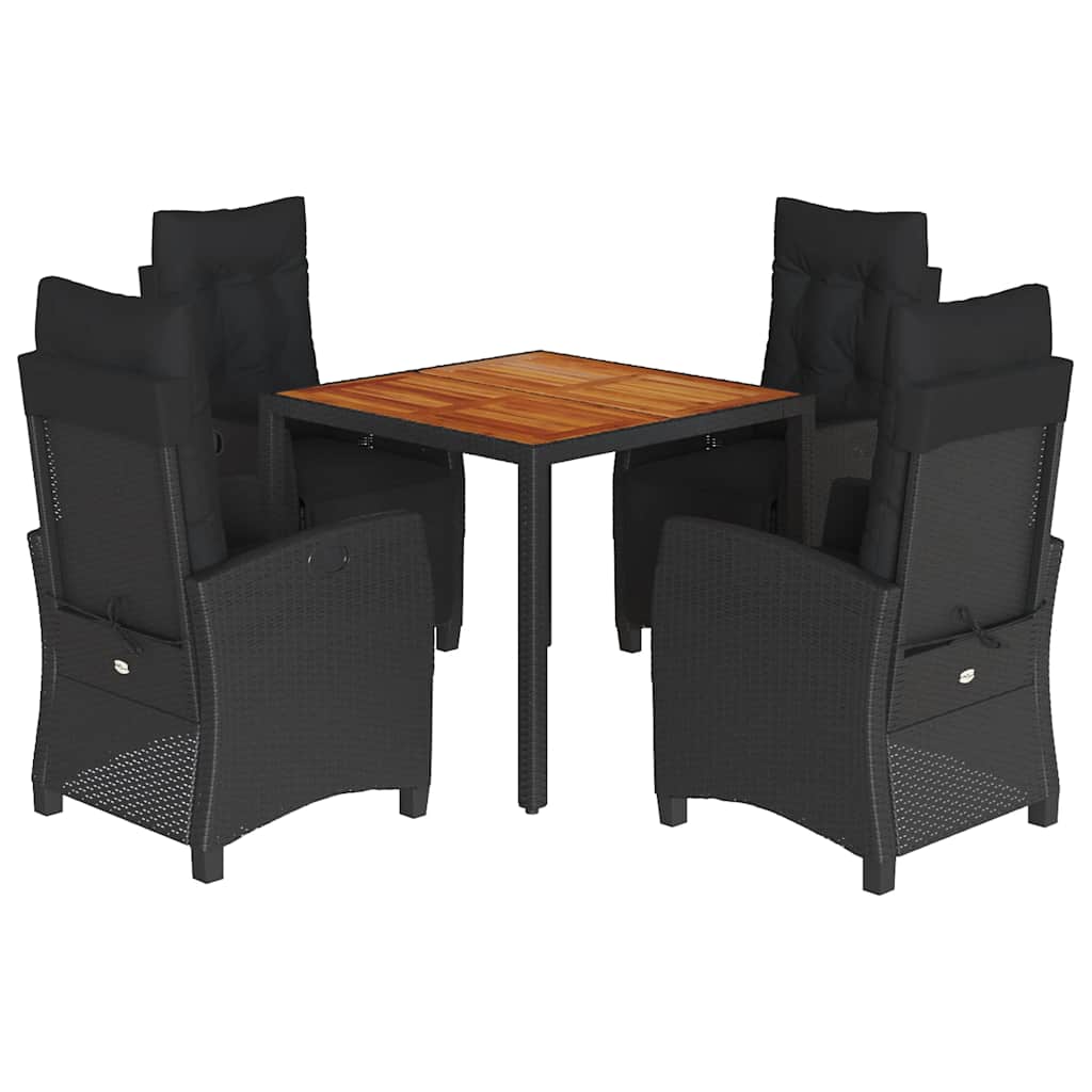5-dijelni vrtni blagovaonski set s jastucima od poliratana crni Crna 90 cm table length