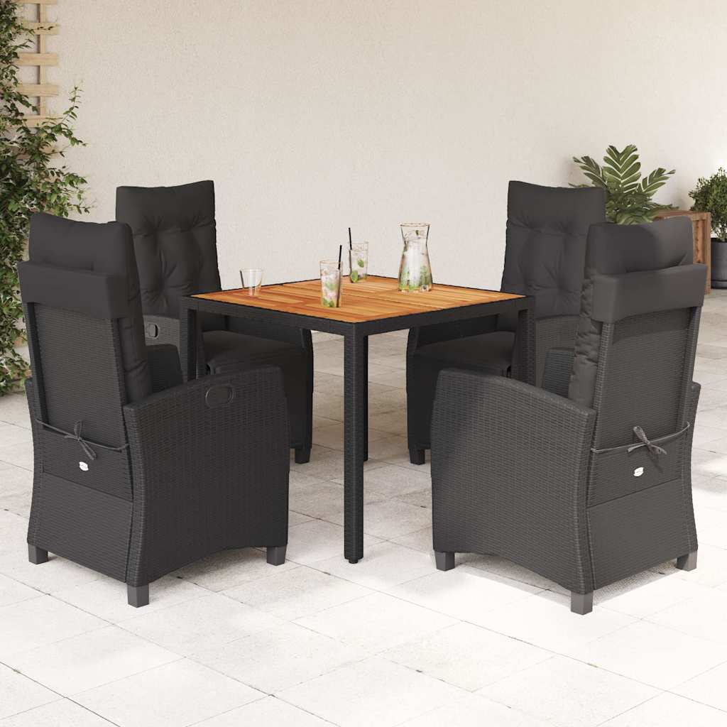 5-dijelni vrtni blagovaonski set s jastucima od poliratana crni Crna 90 cm table length