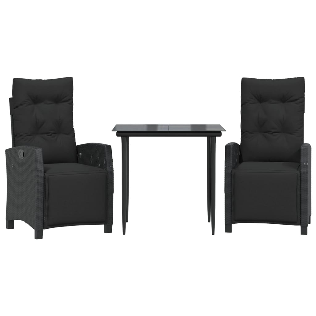 3-dijelni vrtni blagovaonski set s jastucima od poliratana crni Crna Dužina stola 80 cm