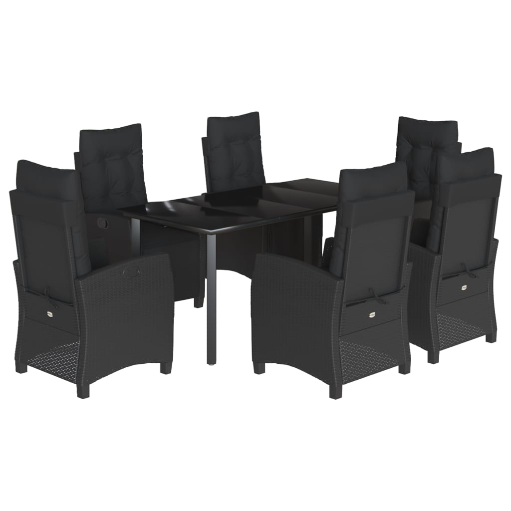 7-dijelni vrtni blagovaonski set s jastucima crni od poliratana Crna Dužina stola 160 cm