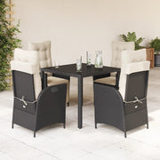 5-dijelni vrtni blagovaonski set s jastucima od poliratana crni Crna 90 cm table length