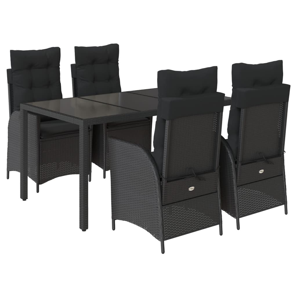 5-dijelni vrtni blagovaonski set s jastucima od poliratana crni Crna 150 cm table length
