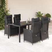 5-dijelni vrtni blagovaonski set s jastucima od poliratana crni Crna 150 cm table length
