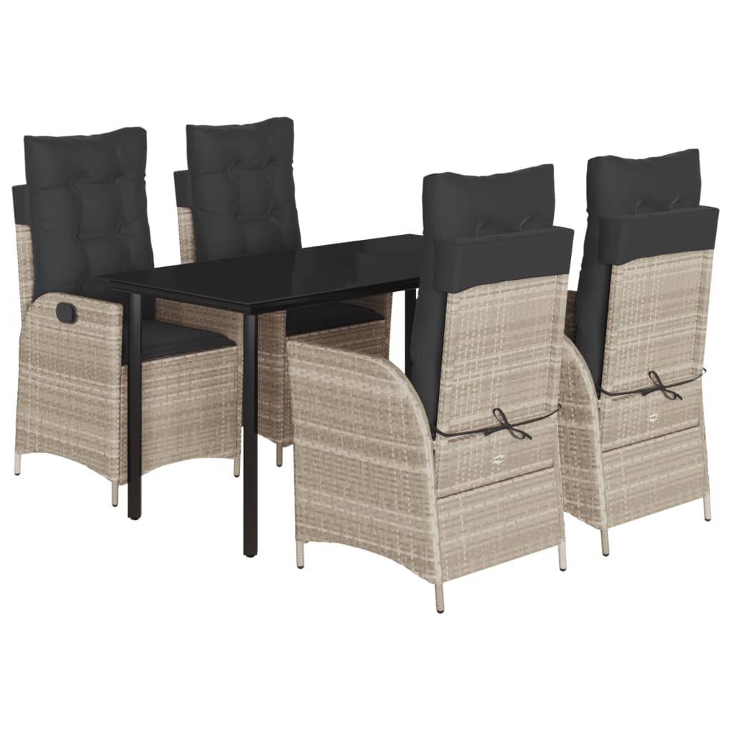 5-dijelni vrtni blagovaonski set od poliratana s jastucima sivi Siva 140 x 70 x 74 cm