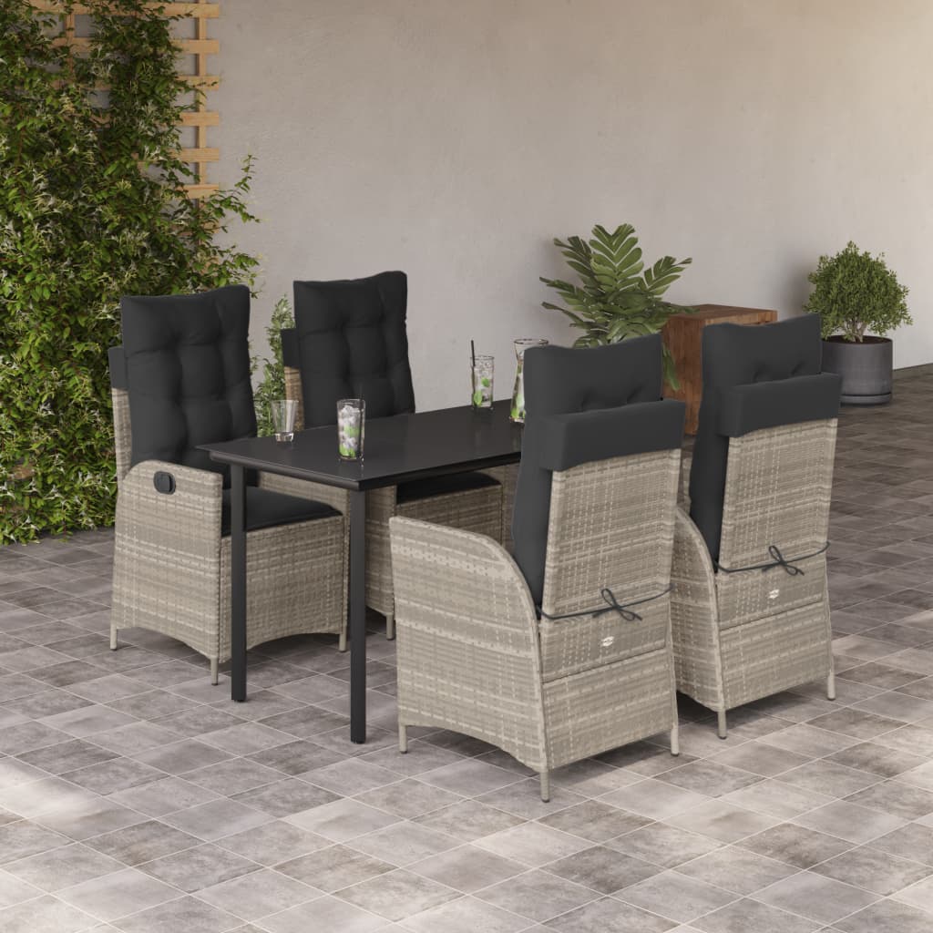 5-dijelni vrtni blagovaonski set od poliratana s jastucima sivi Siva 140 x 70 x 74 cm