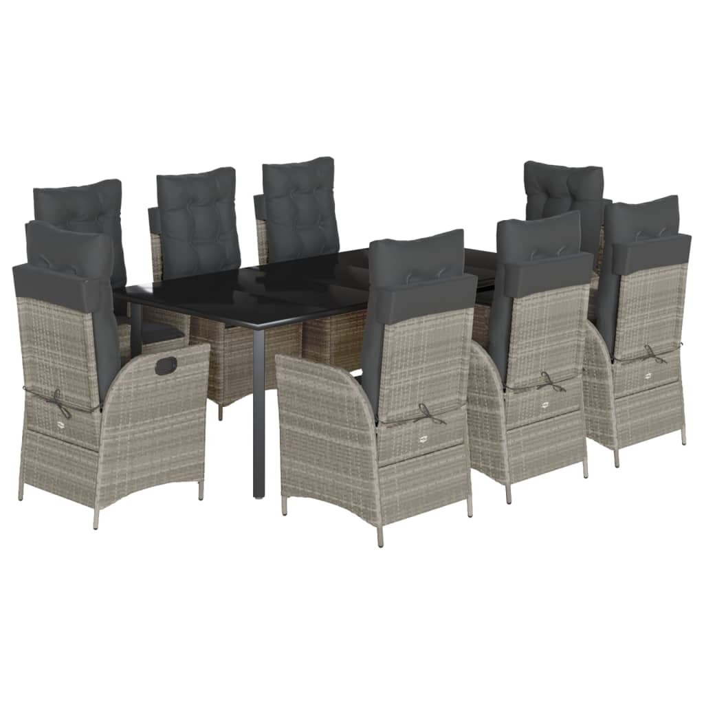 9-dijelni vrtni blagovaonski set od poliratana s jastucima sivi Siva 200 x 100 x 74 cm