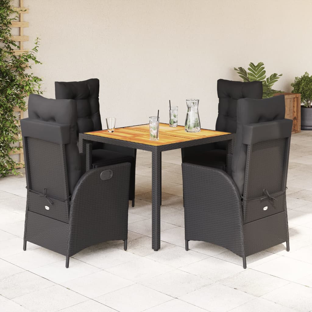 5-dijelni vrtni blagovaonski set s jastucima od poliratana crni Crna Dužina stola 90 cm