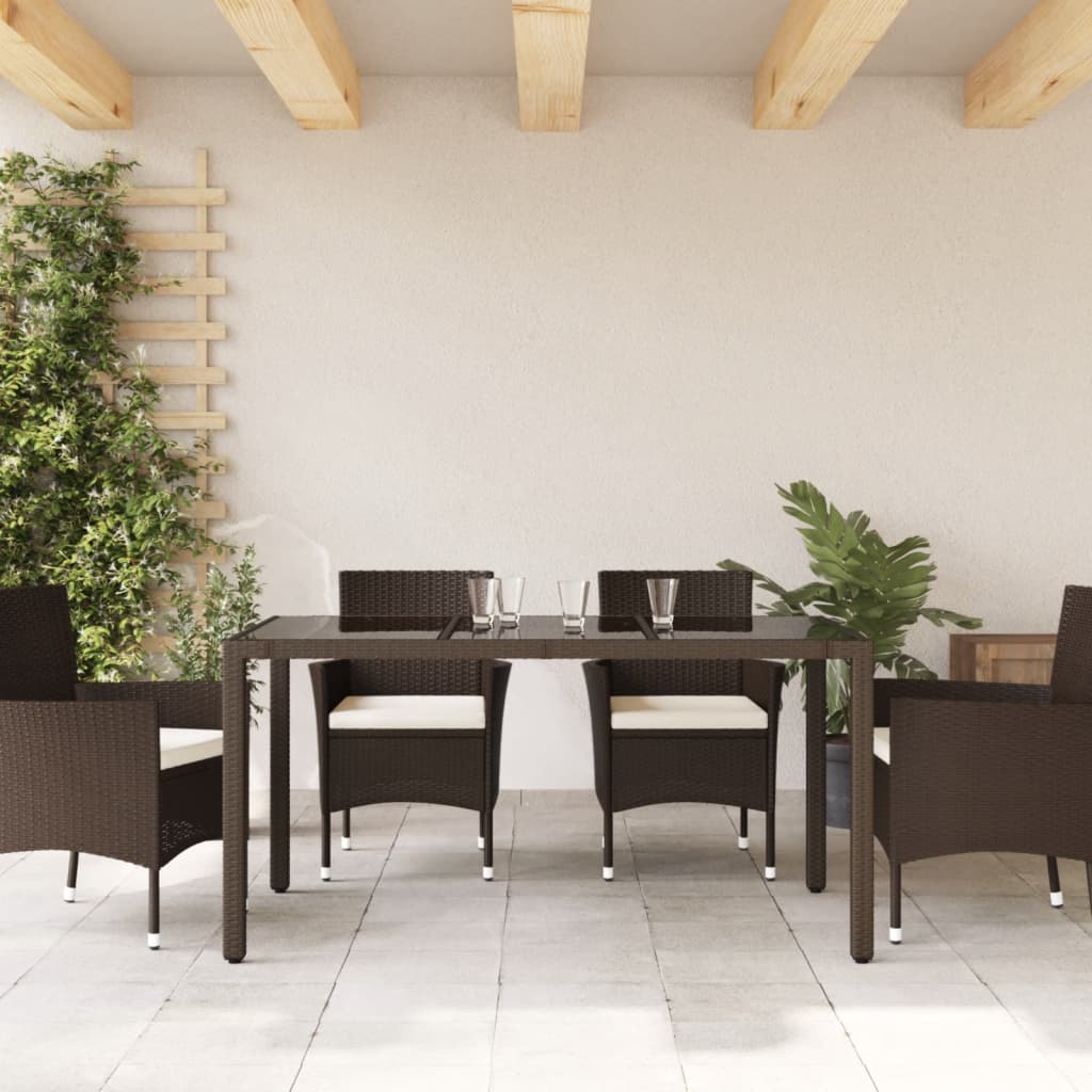 Vrtni stol sa staklenom pločom smeđi 150x90x75 cm od poliratana