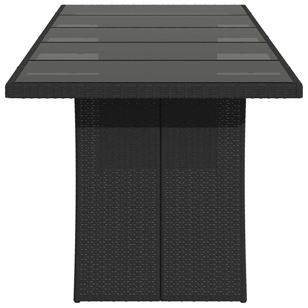Vrtni stol sa staklenom pločom crni 240x90x75cm od poliratana