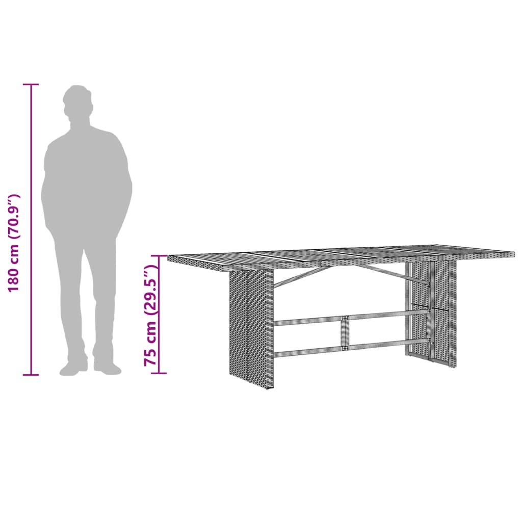 Vrtni stol s pločom od drva bagrema crni 190x80x75 cm poliratan