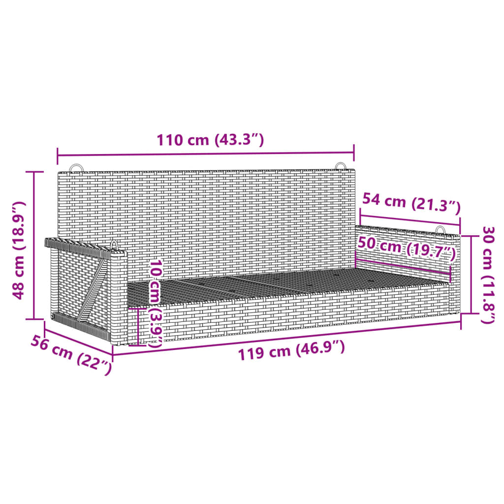 Klupa za ljuljanje crna 119 x 56 x 48 cm od poliratana