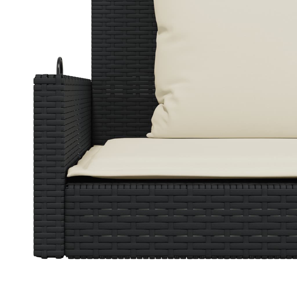 Klupa za ljuljanje s jastucima crna 119x56x48 cm poli ratan