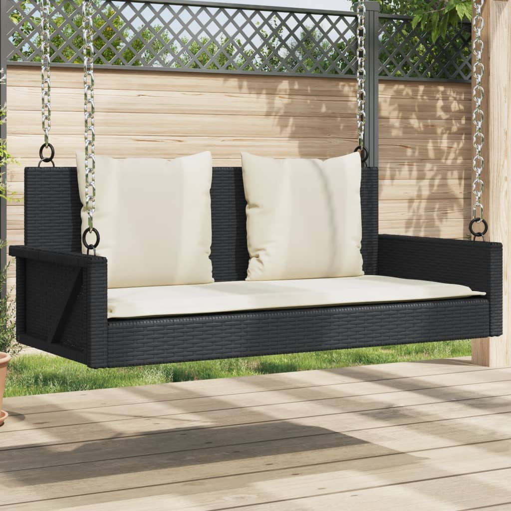Klupa za ljuljanje s jastucima crna 119x56x48 cm poli ratan