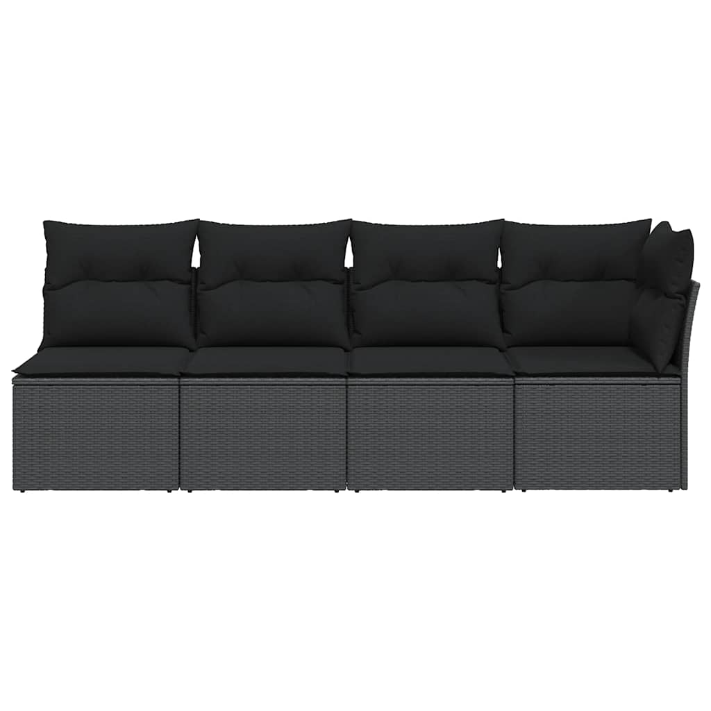 Vrtna sofa s jastucima za 4 osobe, crna, poliratan