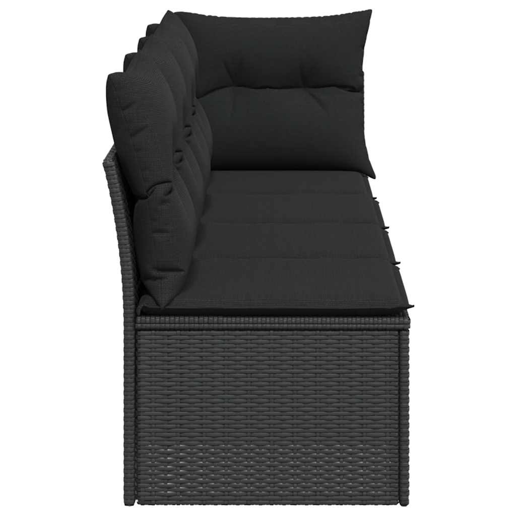 Vrtna sofa s jastucima za 4 osobe, crna, poliratan