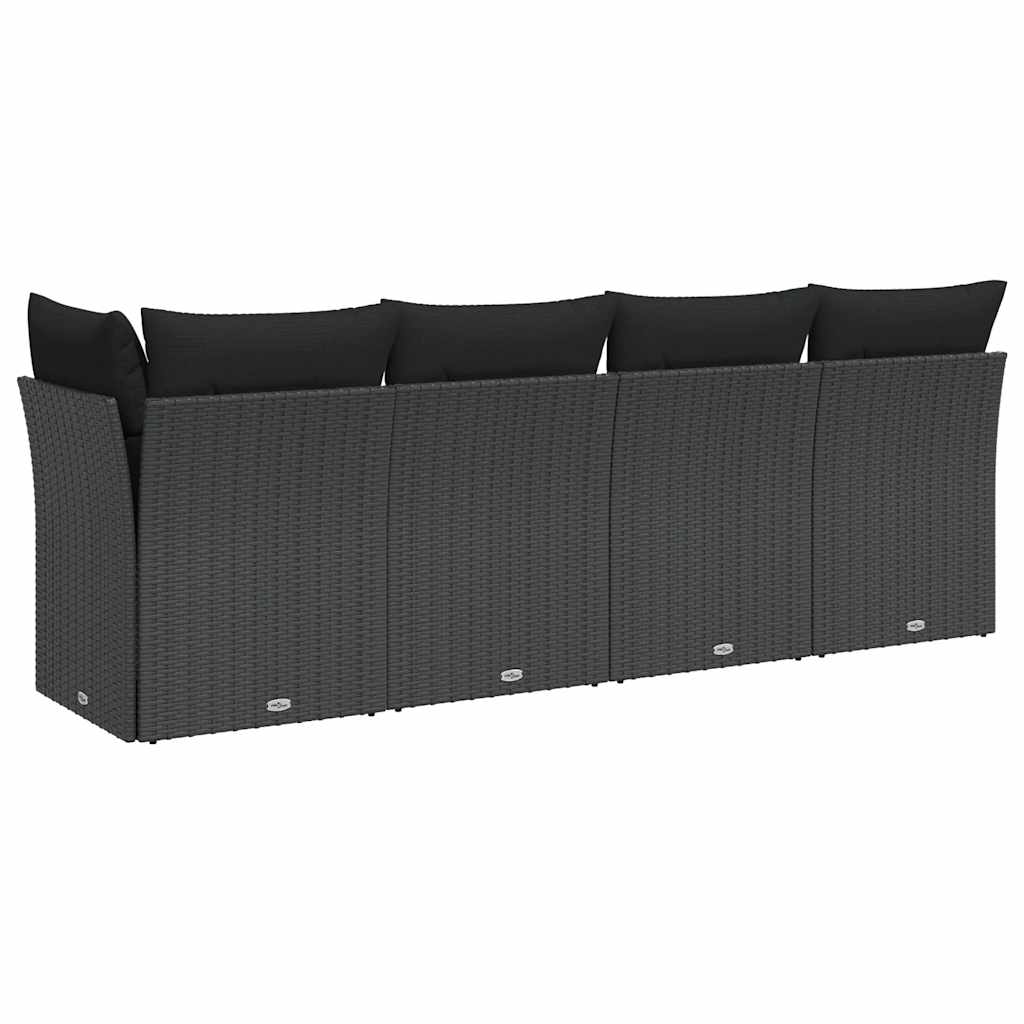Vrtna sofa s jastucima za 4 osobe, crna, poliratan